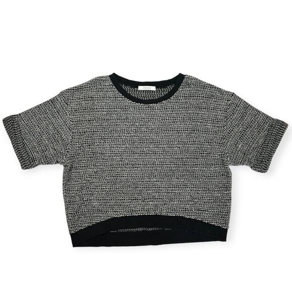 Moussy Cable Knit Crop Sweater One Size Black White Oversized Crewneck Jumper - Picture 1 of 13